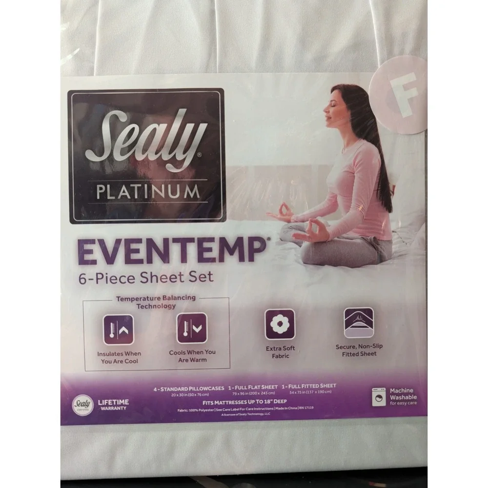 Sealy Platinum Eventemp 6 Piece Sheet Set Full Nimbus Cloud White Cooling